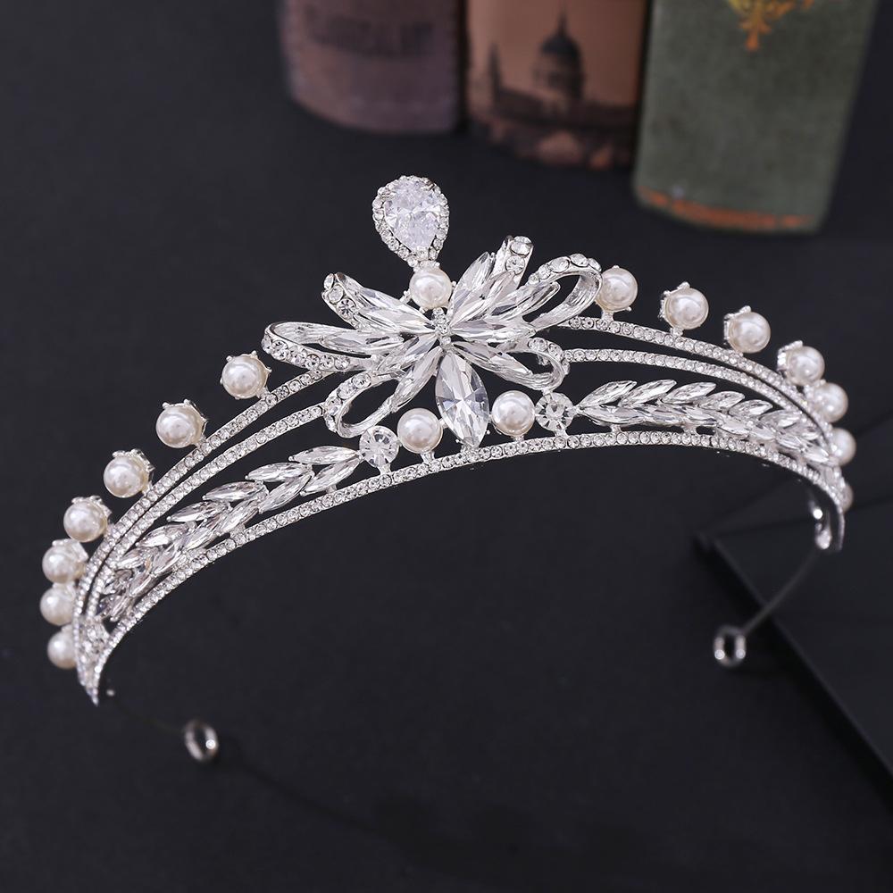 Hochzeitsdiademe, Haarschmuck, Zirkon-Strasssteine, Perlenlegierungsschleifen, Brautkronen-Accessoires