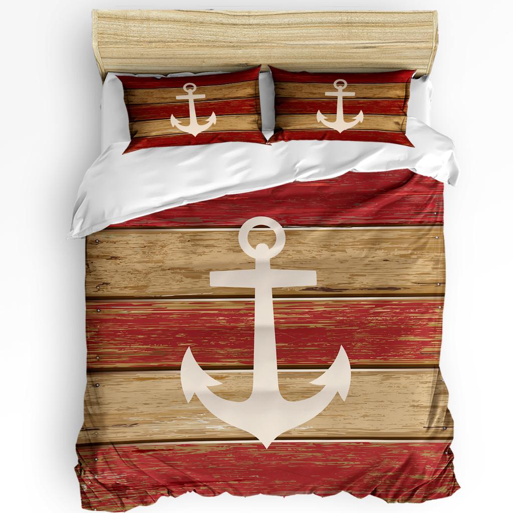 Vintage Old Wooden Planks Texture Anchor Duvet Cover With Pillow Case Custom 3pc Bedding Set Quilt Cover Double Bed Home Textile