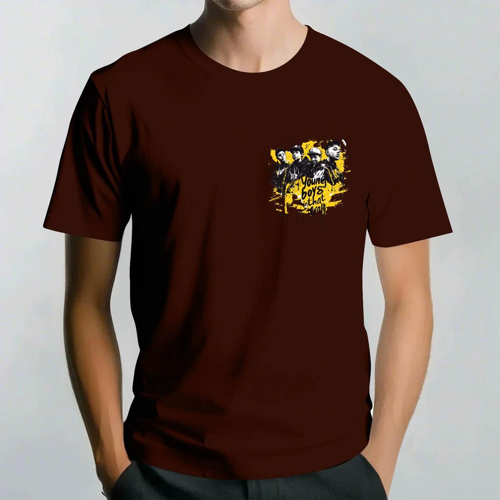 Men's Round Neck Casual Retro Printed Short-sleeved T-shirt Top