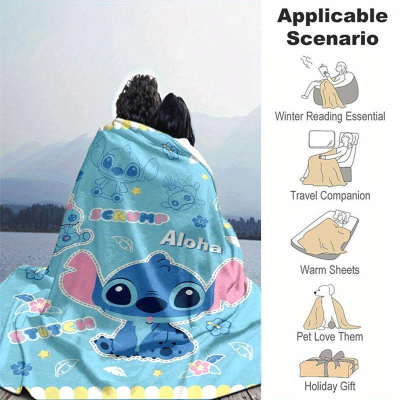 1pc Cute Stitch Printing Blanket - Soft, All-Season Throw for Living Room, Bedroom,Personalized Gift with Adorable Cartoon Design