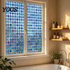 Easy Install Window Sticker Stained Glass Film, Retro Geometric Plaid Static Cling Privacy Decal, Double Non-Adhesive Film for Bedroom Sided