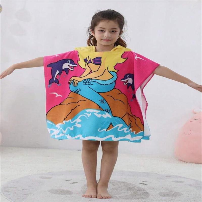 Beach Towel For Kids Hooded Bath Towel Poncho Kids Towel Microfiber Baby Towel For Girls 2-6 Years Bathroom Beach Swim Cover