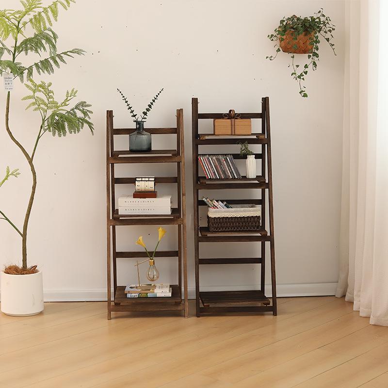 Foldable White Pine Wood Flower and Shoe Stand - Floor-Standing 4-Layer Multi-Use Rack