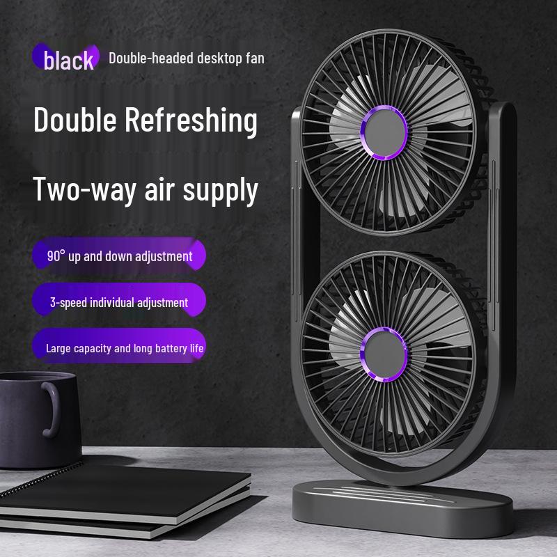 New Model 8-inch USB Rechargeable Double-headed Desktop Fan with Long Battery Life and 360° Rotation for Outdoor Camping