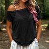 Women Casual Off Shoulder Sheer Short Sleeve T Shirt Loose Fit Lightweight Summer Top with Relaxed Silhouette