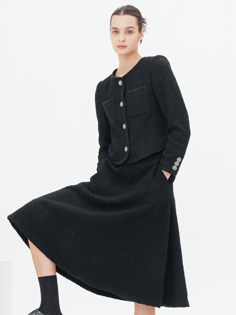 Acud Alpaca Tweed Flare Skirt _Black