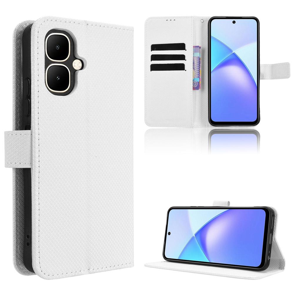 For TECNO Pop 10/Infinix Smart 10 Leather Wallet Case with Strap Diamond Texture Phone Cover