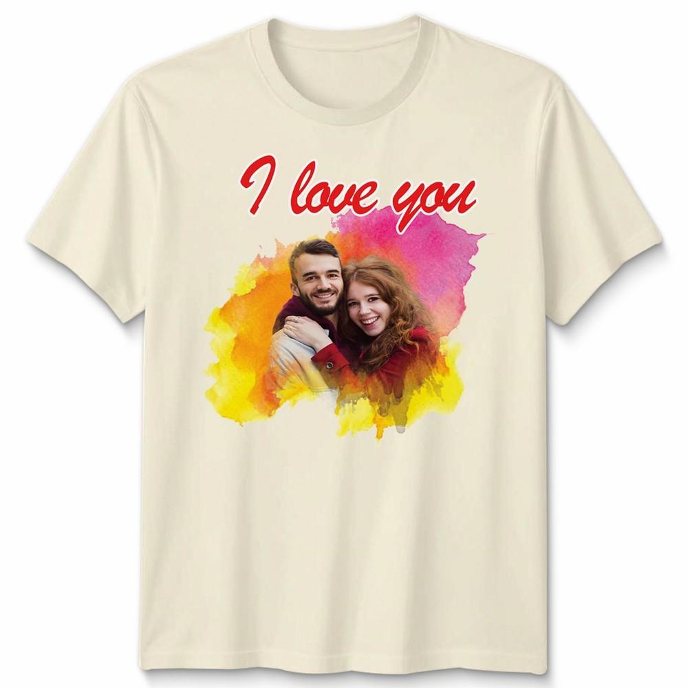 Custom Photo Personalised I Love You Couple Unisex Tshirt Valentines Gift