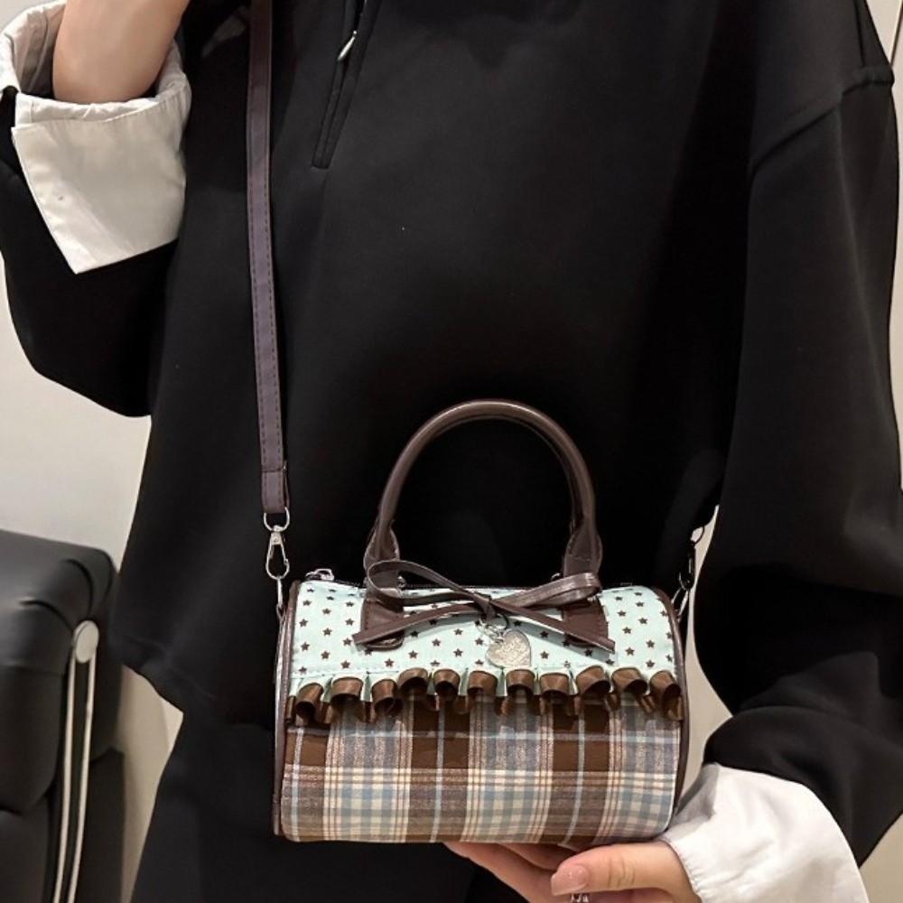 Portable Bowler Bag Exquisite Crossbody Bag Vintage Bow Polka Dot Handbag  Daily Use