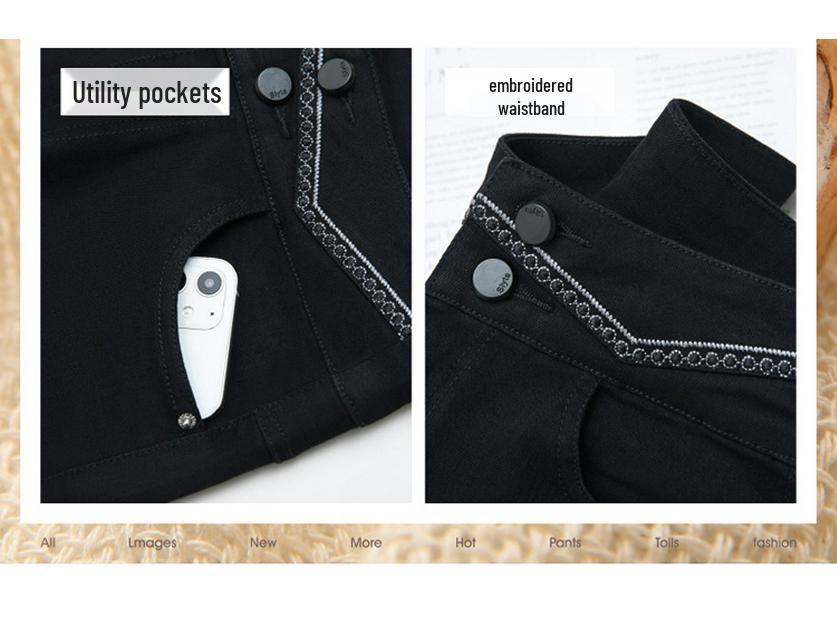 Dámské zeštíhlující černé džíny s vysokým pasem - Jaro 2024, Elastické kalhoty tužkového střihu ve větších velikostech