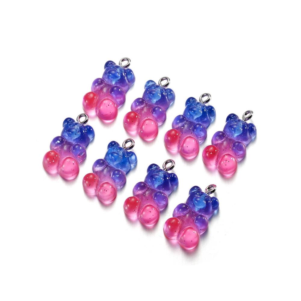 10Pcs/Lot Candy Bear Pendant Charms Colorful Resin Bears for Necklace Bracelet Earrings Jewelry Making Findings Accessories