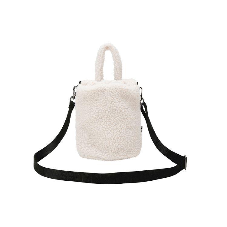 MLB New York Yankees Fleece Leather Bucket Bag Women Handbags White 32BGDE011-50I