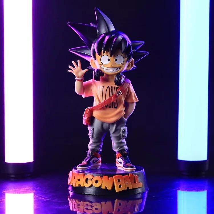 Super Saiyan Q version, tide brand, Wukong, smiley face, Wukong, pink orange gray, doll, ornament, boxed figure.