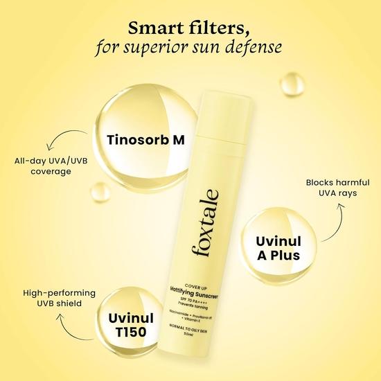 Foxtale SPF 70 Gel-Cream Sunscreen for Oily Skin | Oil Control Sunscreen with PA++++ & Niacinamide | UVA UVB Protection | Prevents Tan| 50ml