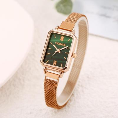 Neue Dropshipping Mode Damen Grüne Uhr Grünes Zifferblatt Luxus Damen Skala Uhren Einfaches Roségoldenes Mesh Damen Quarz Uhr