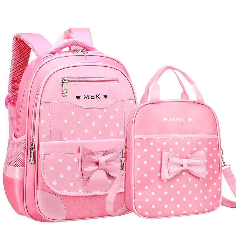 Set di borse da scuola per bambini di 6-12 anni per ragazza Zaino da scuola con fiocco carino e punto alla moda per iniziare la scuola Il regalo per la ragazza