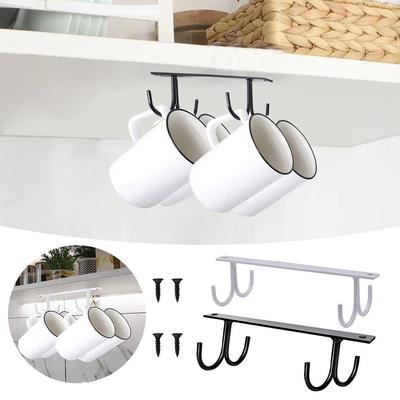 Kitchen Cup Holder Mug Rack Under Cabinet 4 Hooks Under Shelf Display Hanging Drying for Bar Kitchen Hanging Organizer Hook