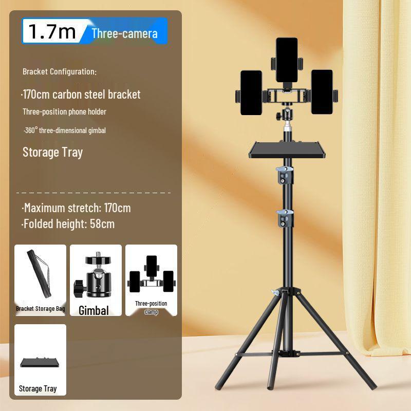 Dual Phone Live Streaming Stand with Multi-Camera Holder and Fill Light for Douyin