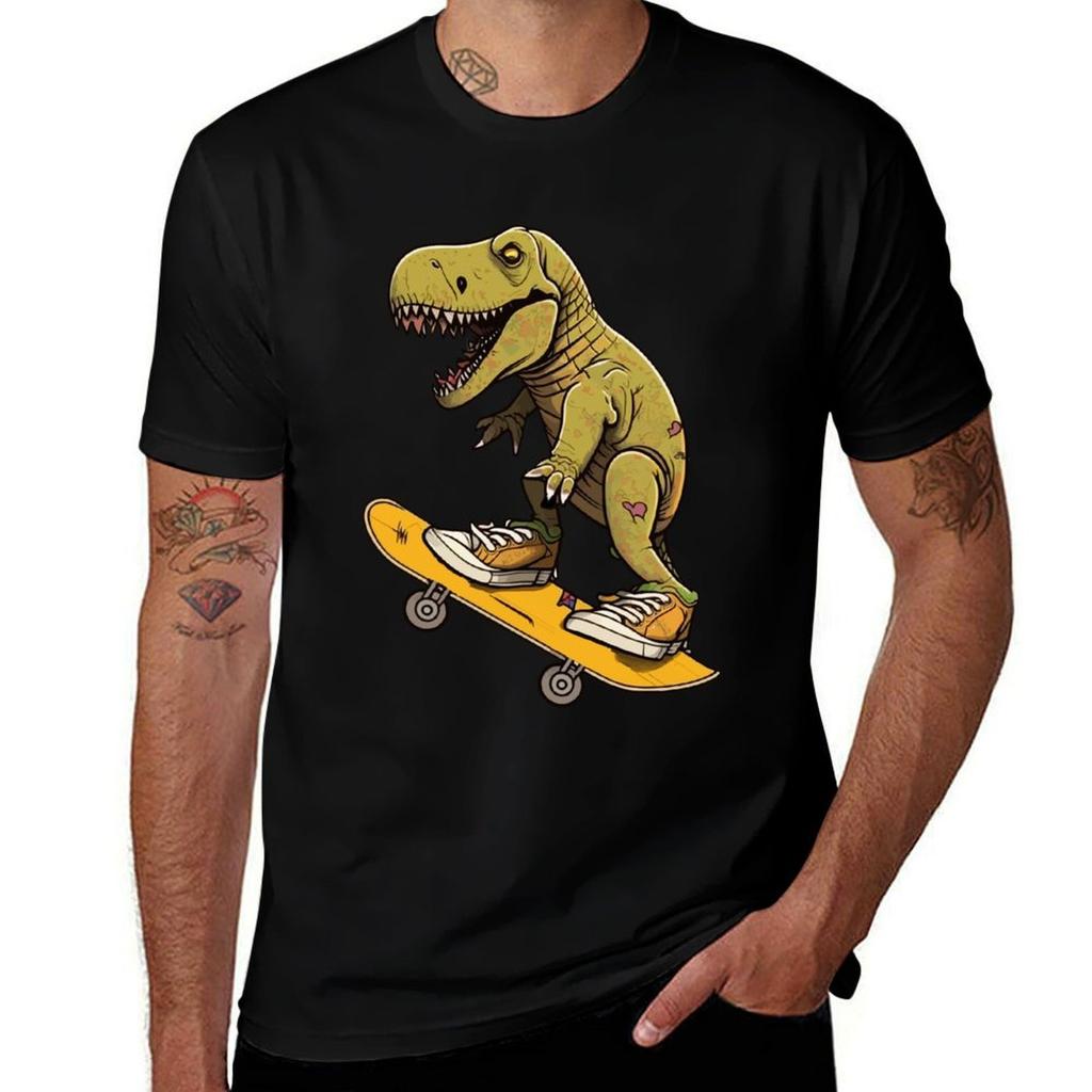 Dinosaur Skating Trex TShirt Durable Work Wear TShirt