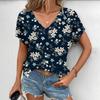Floral V-neck women's T-shirt summer outdoor casual short-sleeved top