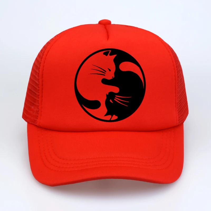 Yin Yang Cats Baseball caps Unisex Women Funny Cute Cat hats Summer Mesh Net Trucker Cap fashion print Snapbacks hat
