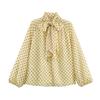 Elegant Women Korean Style Polka Dot Shirt Long Sleeve Bow Tie Collar Blouse Spring Autumn Loose Tops Fashion Sweet Simple Clothing