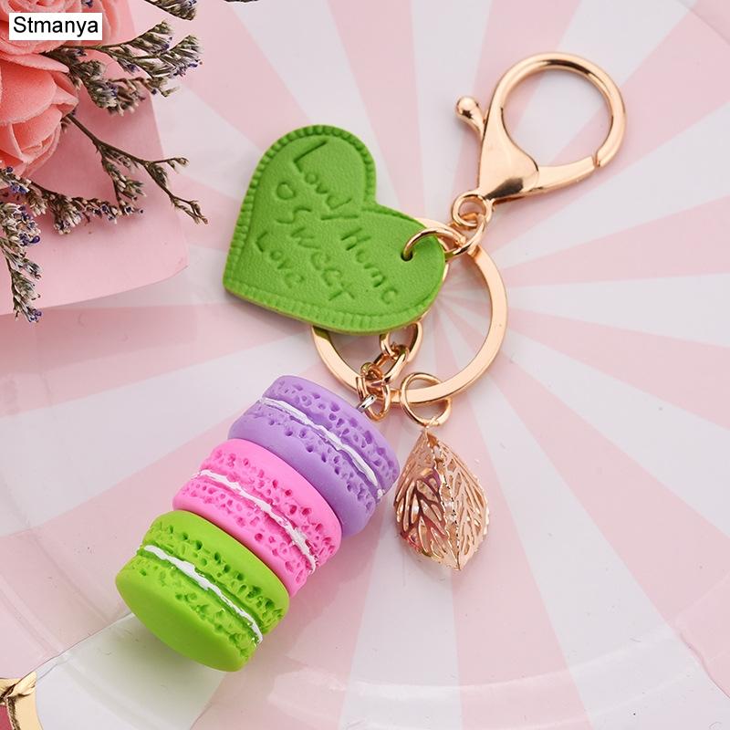 Neuer Kuchen Schlüsselanhänger Mode Auto Schlüsselanhänger Damen Tasche Anhänger Zubehör Frankreich Kuchen Macarons mit Eiffelturm Schlüsselanhänger Geschenk Schmuck