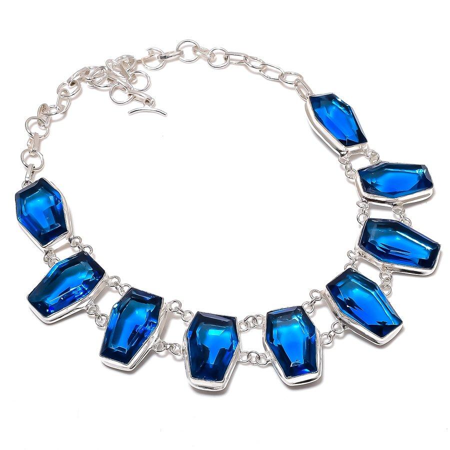 Blue Topaz Gemstone Handmade 925 Sterling Silver Jewelry Necklace 18" s8Z66