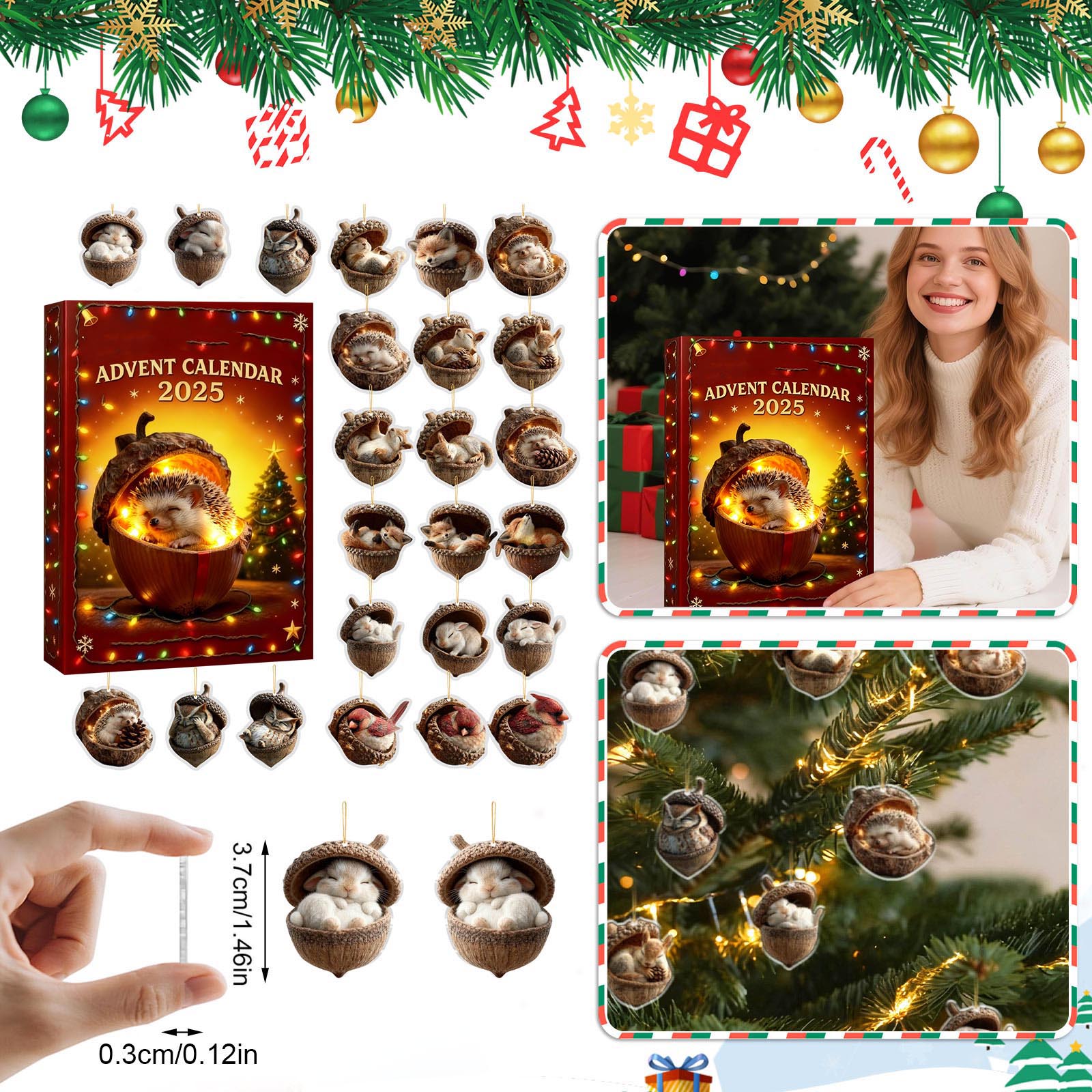 

Адвент-календарь включает 24 милых подарка, календарь обратного отсчета и подвески-сюрпризы One Size