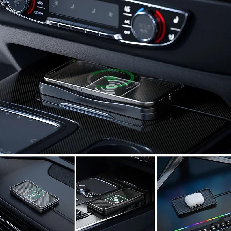 Carregador Sem Fio QI 15W para Carro Almofada Antiderrapante de Silicone Suporte Almofada de Carregamento Sem Fio para Huawei iPhone 15 Samsung S20 Modificação de Suporte