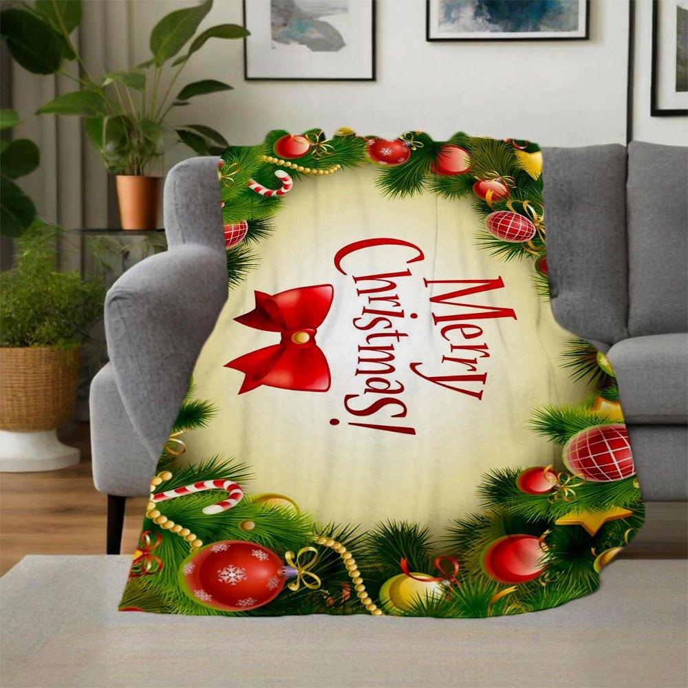 "Merry Christmas! Festive Greeting Card"Blanket Flannel Throw Blanket for Sofa, Bed, Travel, Camping, Office, Couch, Chair, And Bed Gift for