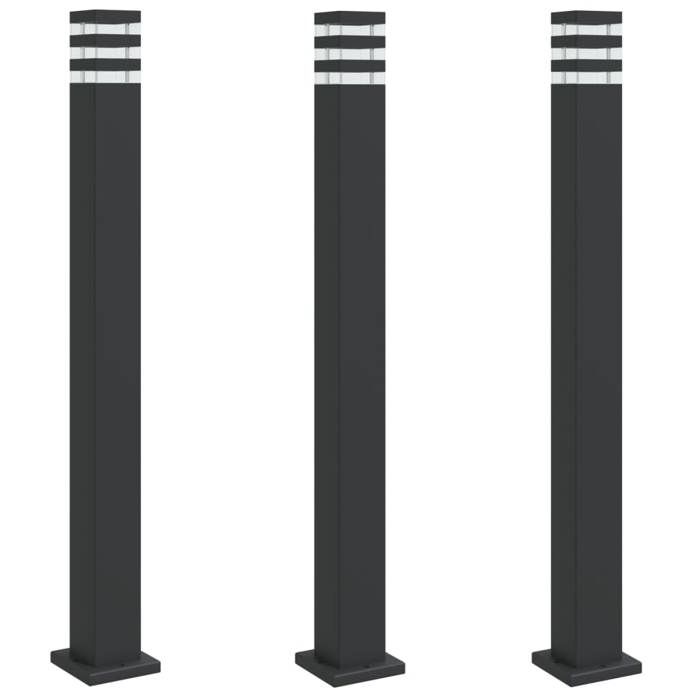 VidaXL Outdoor Floor Lamps 3 Pcs Black 110 Cm Aluminium, Outdoor Ground Lighting, Garden Ground Lighting, 4006398