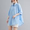 Damen Polohemd Dreiviertelarm Lockerer Schnitt Unifarben Leinenhemd Lässige Bluse