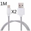 Lot de 2x blanc 1m câble usb pour iphone tissu tressé sync cable chargeur secteur pour iphone 5-5s 6 6s plus