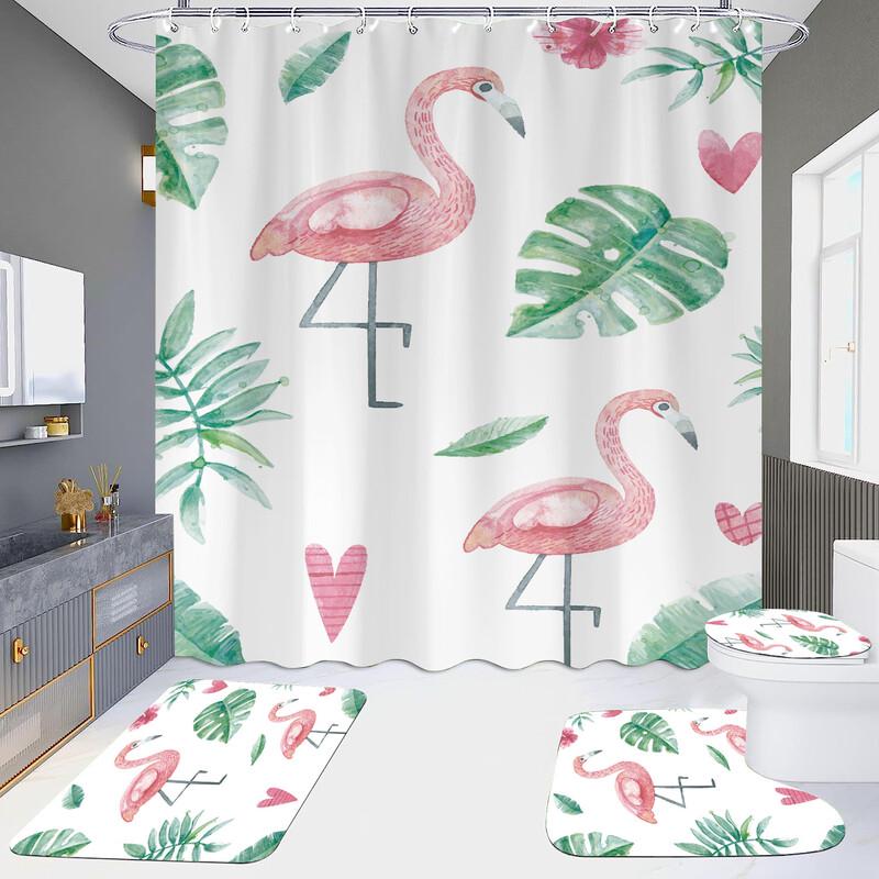 Xihe HD Printed Waterproof Punch-Free Shower Curtain Set