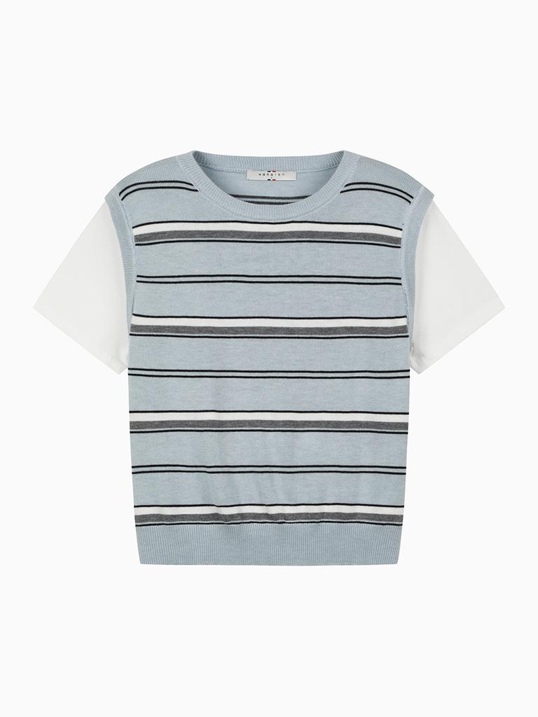 HANGTEN Women'S T-Shirt Sleeve Stripe Short Sleeve Knit_210(10570-140-411-45)