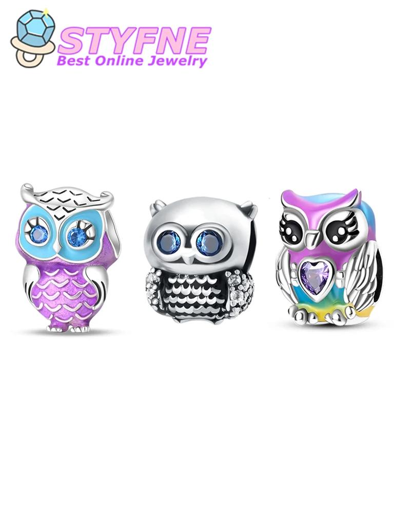 Exquisite Copper Owl Charm Purple Blue Bead Fits Bracelets Necklaces Accessories Beads Jewellery Crafting Beautiful Jewellery Gifts