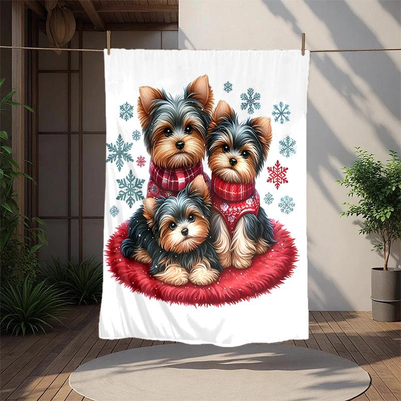 Chrismas Dog Flannel Blanket Soft Warm All-Season Throw, Design for Camping, Car Travel, Hiking Sofa, Bed, Office Perfect Gift for Parties