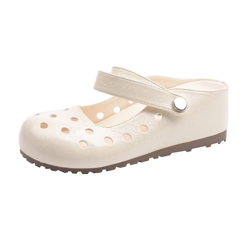 

In the summer of 2025, the new bag head sandals are flat and two wear Mary Jane and one pedal, cute style solid color cool slippers. 35