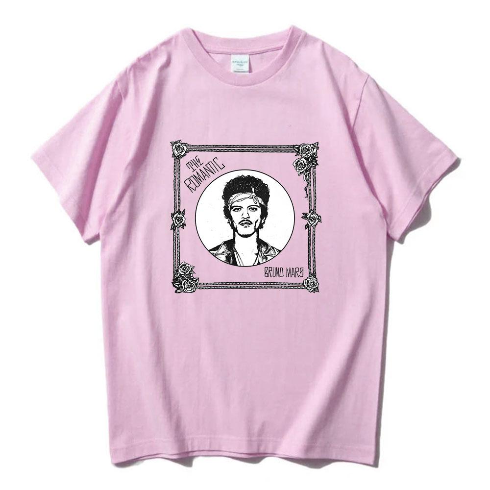 

Bruno Mars The Romantic Album Design Tshirts Unisex Streetwear Short 100%Cotton Loose Male T-shirt Singer Graphic Print Tees Couples attire Men women XS рожевий