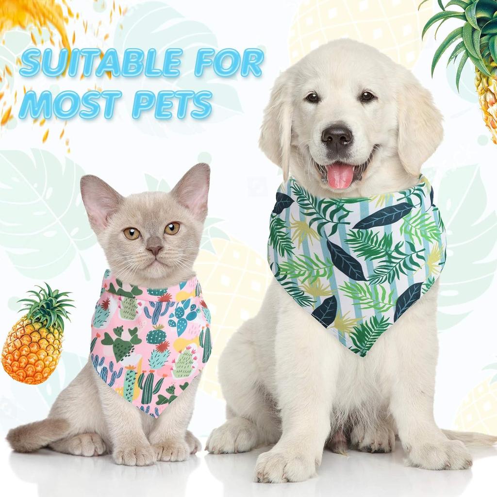 Weewooday 12 Pcs Large Dog Bandana Summer Scarf Hawaii Triangular Bibs Adjustable Washable Kerchief Pet Bandana with Fruit Leaves Patterns for Small