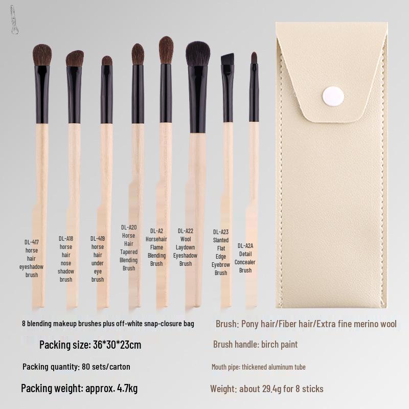 5/8-Piece Eye Brush Set: Pony Hair Blending, Luminous Wood Handle, Slanted Eyebrow, Eyeshadow, Concealer Brushes