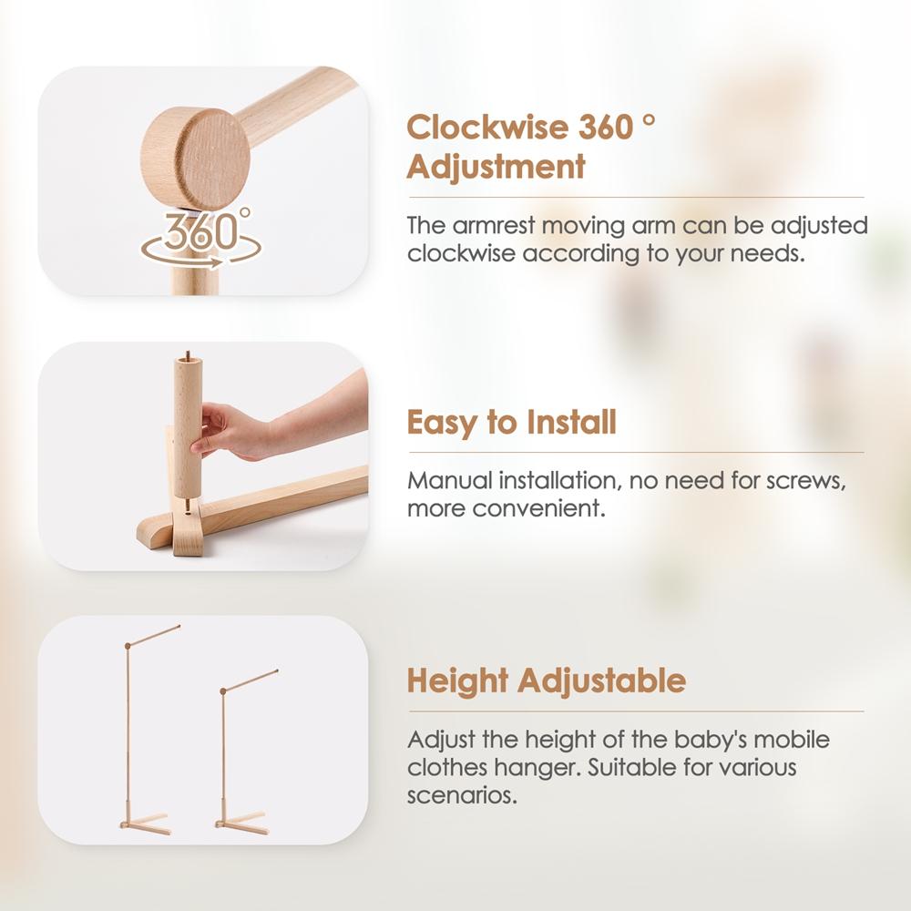 Bed Bell Standing Bracket Baby Rattle Toy 0-12 Months Toys Wooden Mobile Bed Bellbracket Newborn Bed Bell Hanging Holder Bracket