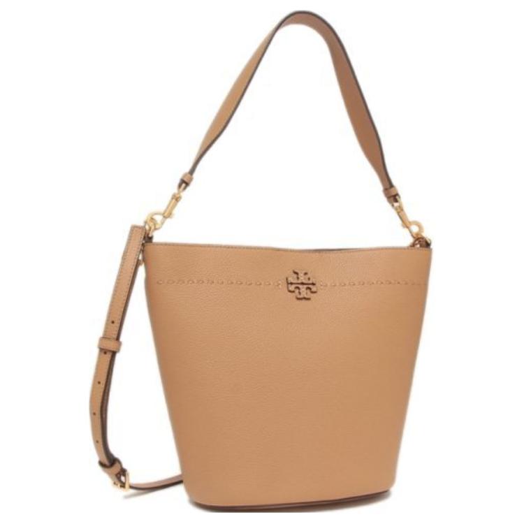 Tory Burch Mcgraw Minimalist Fashion Detachable Shoulder Strap Leather Bucket Bag Women Bags Brown 143544-227