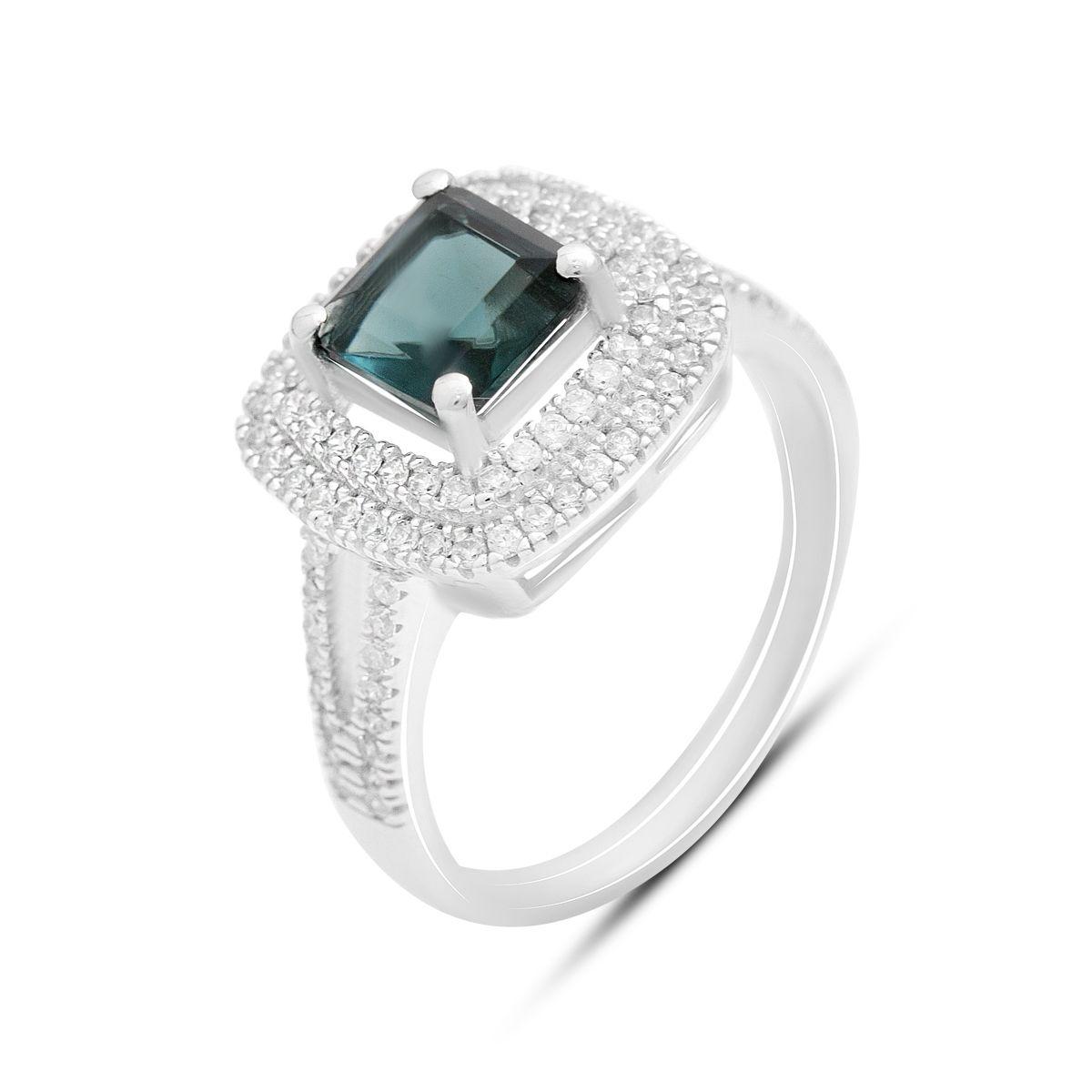 

Серебряное кольцо с топазом Лондон Блю 2.513ct, фианитами, вес изделия 4,61 гр (2204619) 18.5 синій