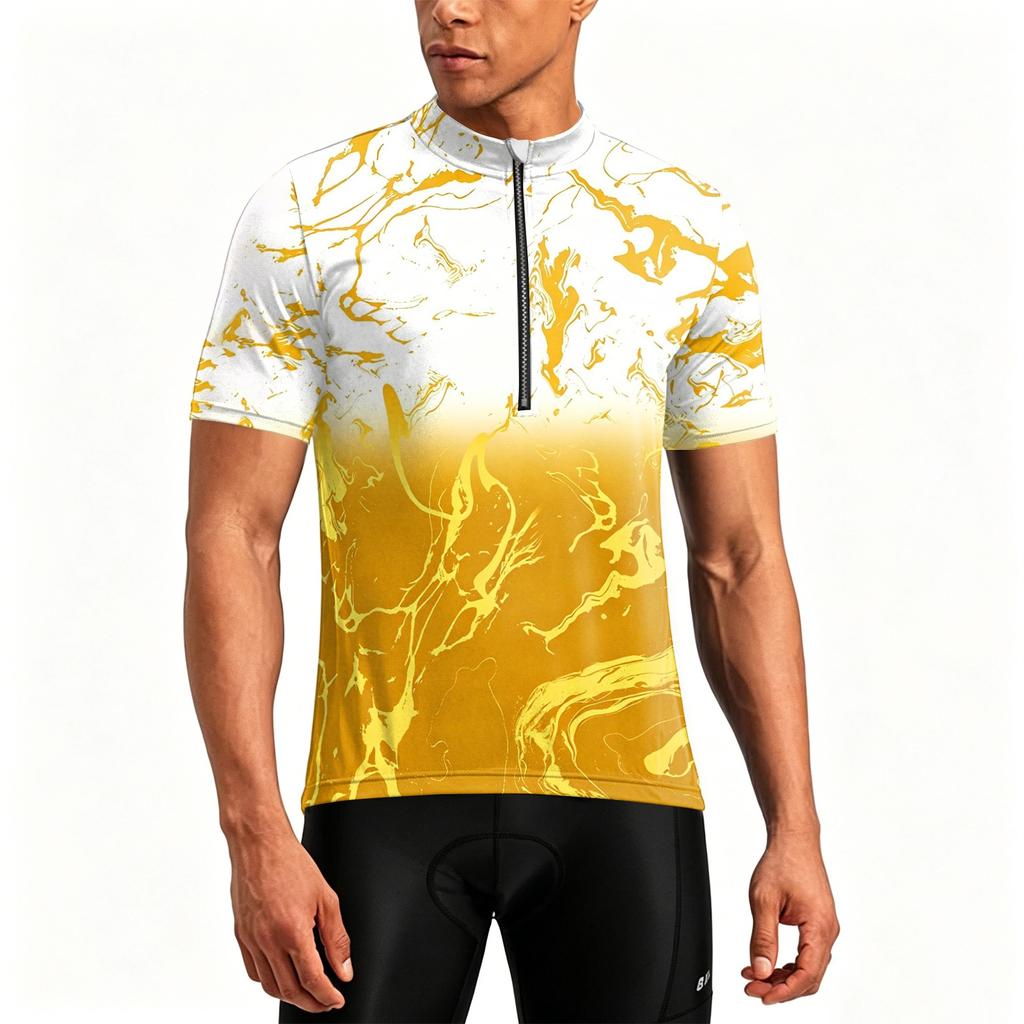 Men's Crew Neck Printed Zipper Breathable Quick Dry Short Sleeve Cycling Jersey for Outdoor Sports and Fitness Activities