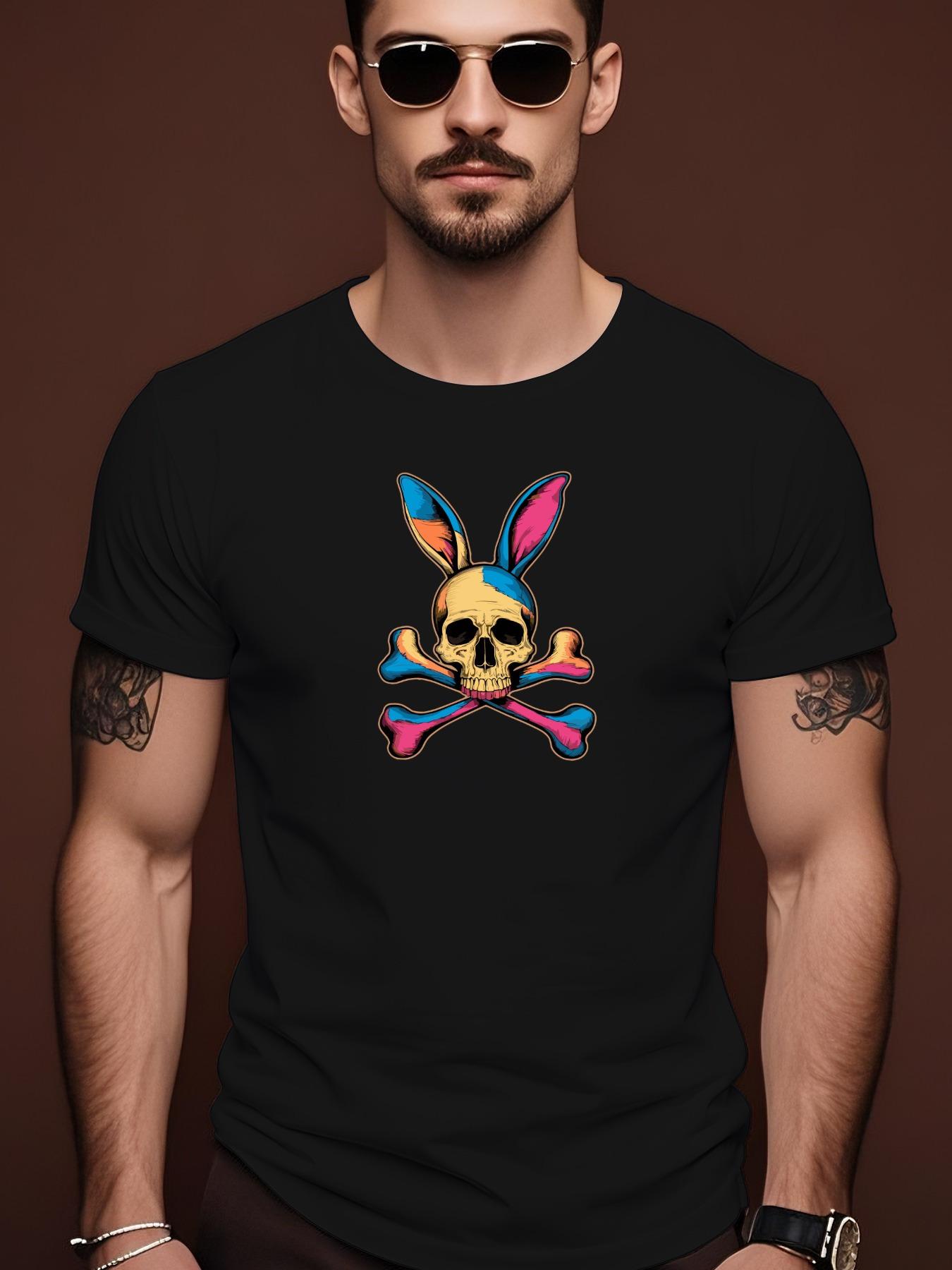 Skull Bunny Ears Graphic Print Casual Tshirt - Vibrant Gr... S