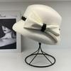 Light luxury hat women's autumn and winter wool basin hat British retro top hat women's elegant bow bucket hat