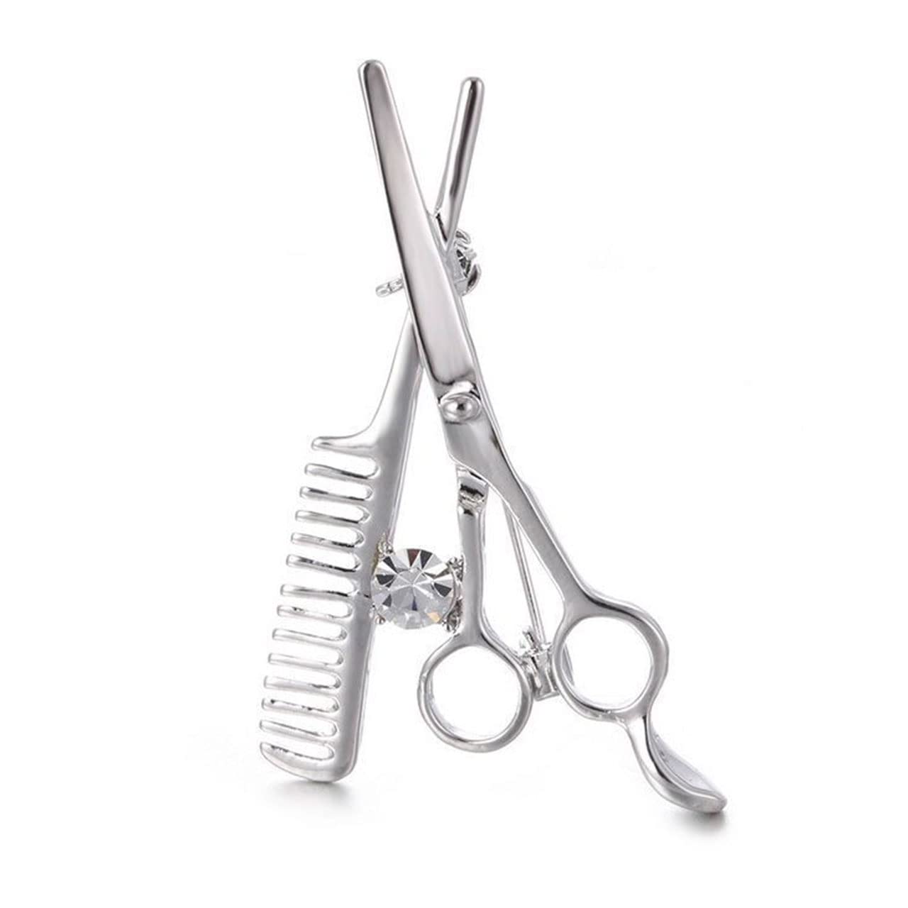

Women Men Scissors Brooch Pin Unique Gold Silver Tool Salon Crystal Comb Hairdresser Gift Jewelry [Purple Princess] (White) білий