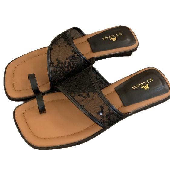 Soft-bottomed Mesh Roman Slippers Women's 2025 Summer New One-word Belt Casual with Skirt Open-toed Cool Slippers Women